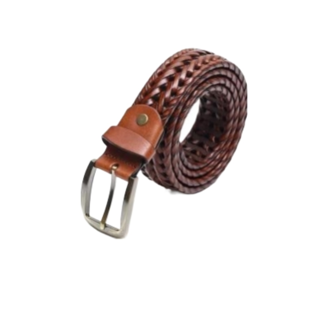 brown braided mens leather belt 1-1